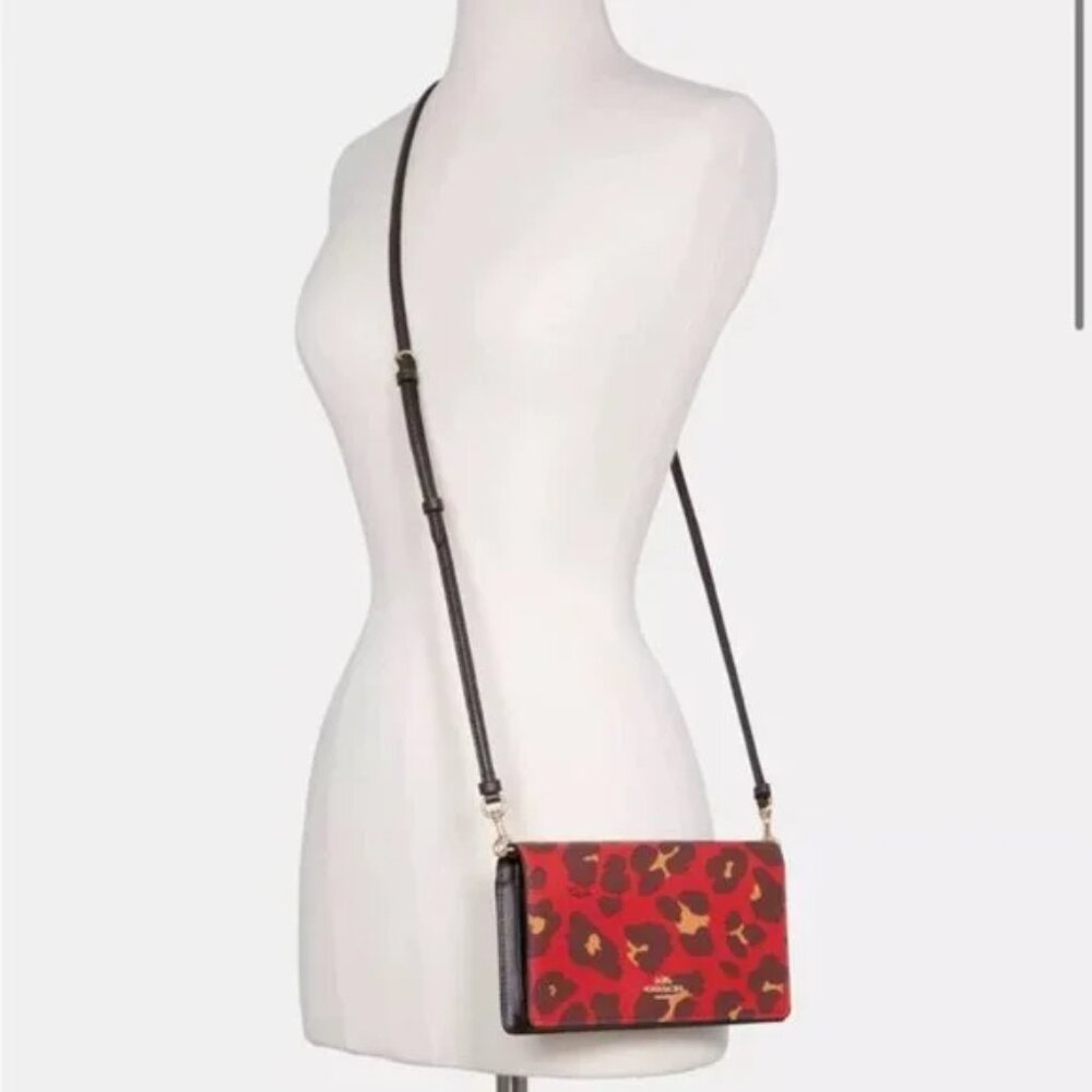 9 | 🇨🇦Coach Anna Foldover Crossbody Clutch with Leopard Print